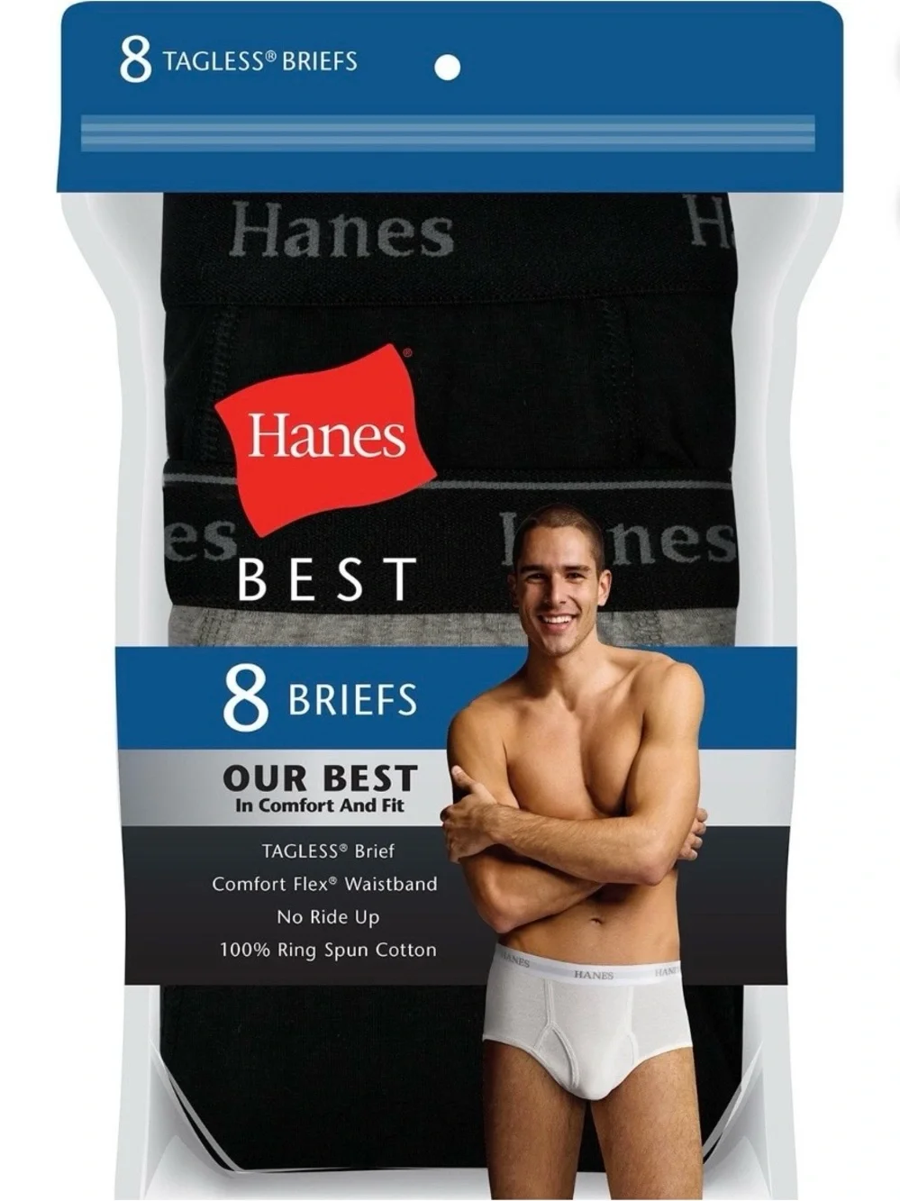 Hanes Men’s Tagless Briefs Black & Grey  8-Pack